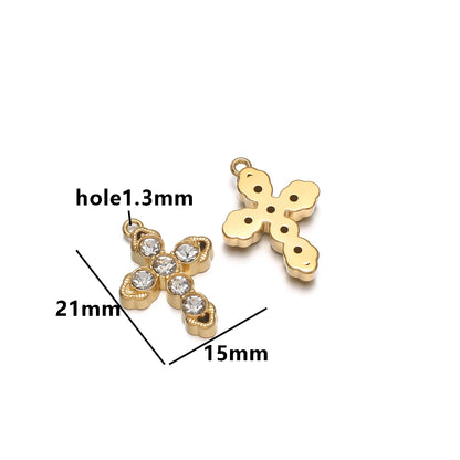 Minimalist 18k Gold Plated Stainless Steel Hollow Zircon Cross Charm Pendant for DIY Christian Religion Necklace Jewelry Making