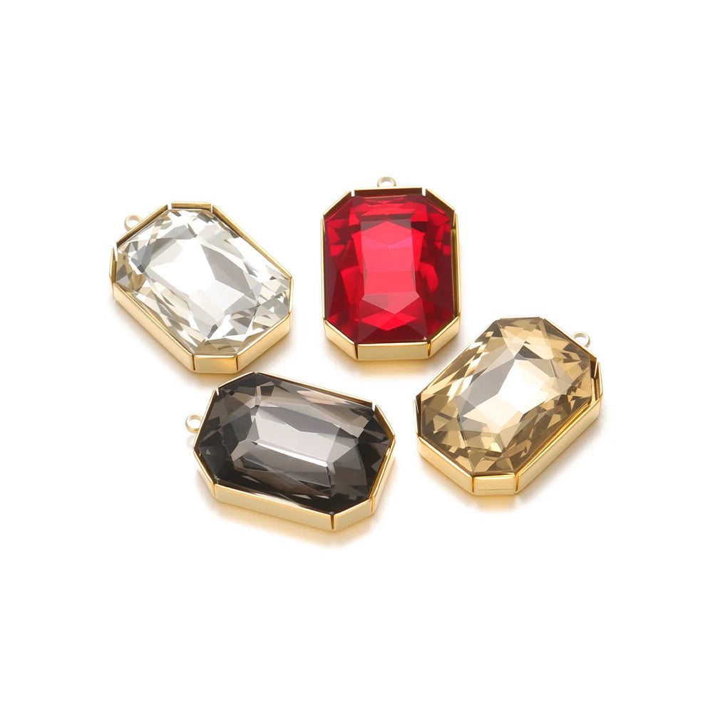 Gold Plated Polygon Charm Faceted Glass Pendant with 1.8mm Hole Geometric Crystal Charms for DIY Jewelry Making Wholesale