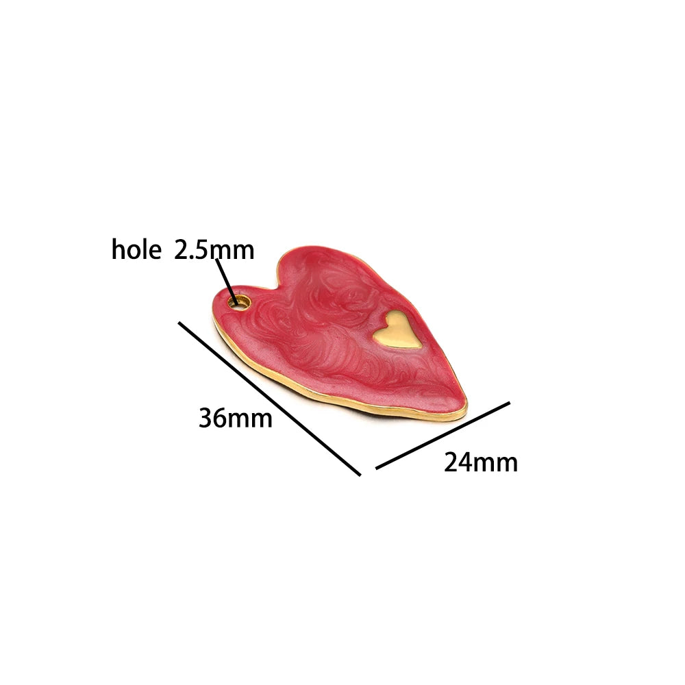 Fashion Heart Charm Stainless Steel 18k Gold Plated Enamel Love Heart Charm Pendant for DIY Jewelry Necklace Making Accessories