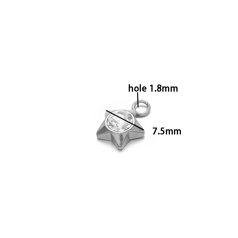 Waterproof 1 18k Gold Plated Stainless Steel Star Heart Zircon Charm Pendant for DIY Necklace Jewelry Making Accessories