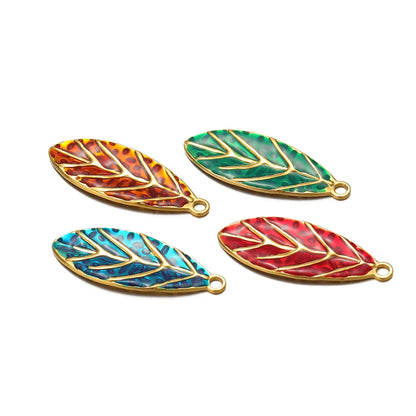 Diy Accessories 18k Gold Plated Stainless Steel Dripping Oil Colorful Leaf Charms Pendant for Jewelry Necklace Earrings Making