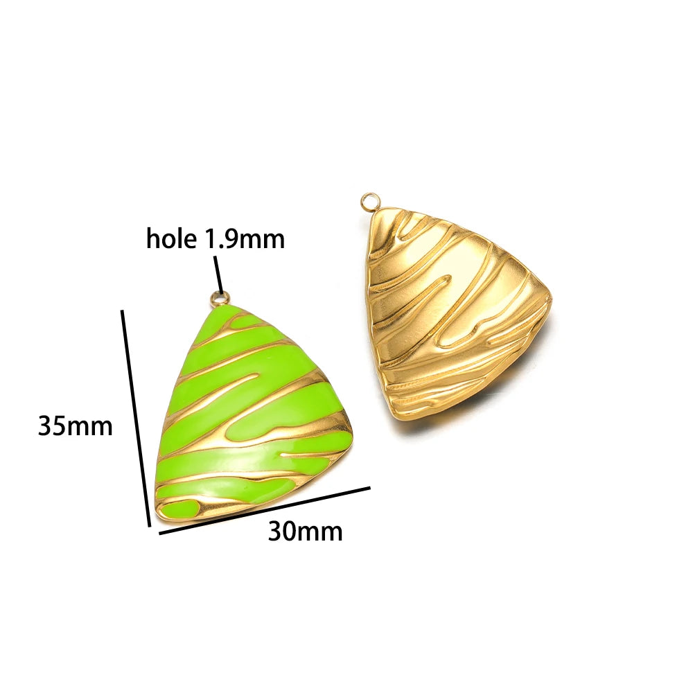 New Fashion 18k Gold Plated Stainless Steel Enamel Irregular Stripe Triangle Charm Pendant for Handmade Necklace Jewelry Making