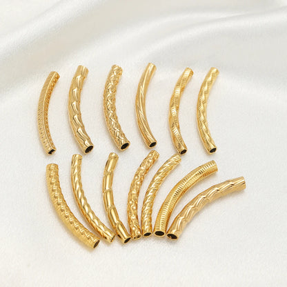 Gold Plated Stainless Steel Multi Patterns Embossed Curved Tube Bend Charm Pendant for DIY Jewelry Making Accessories