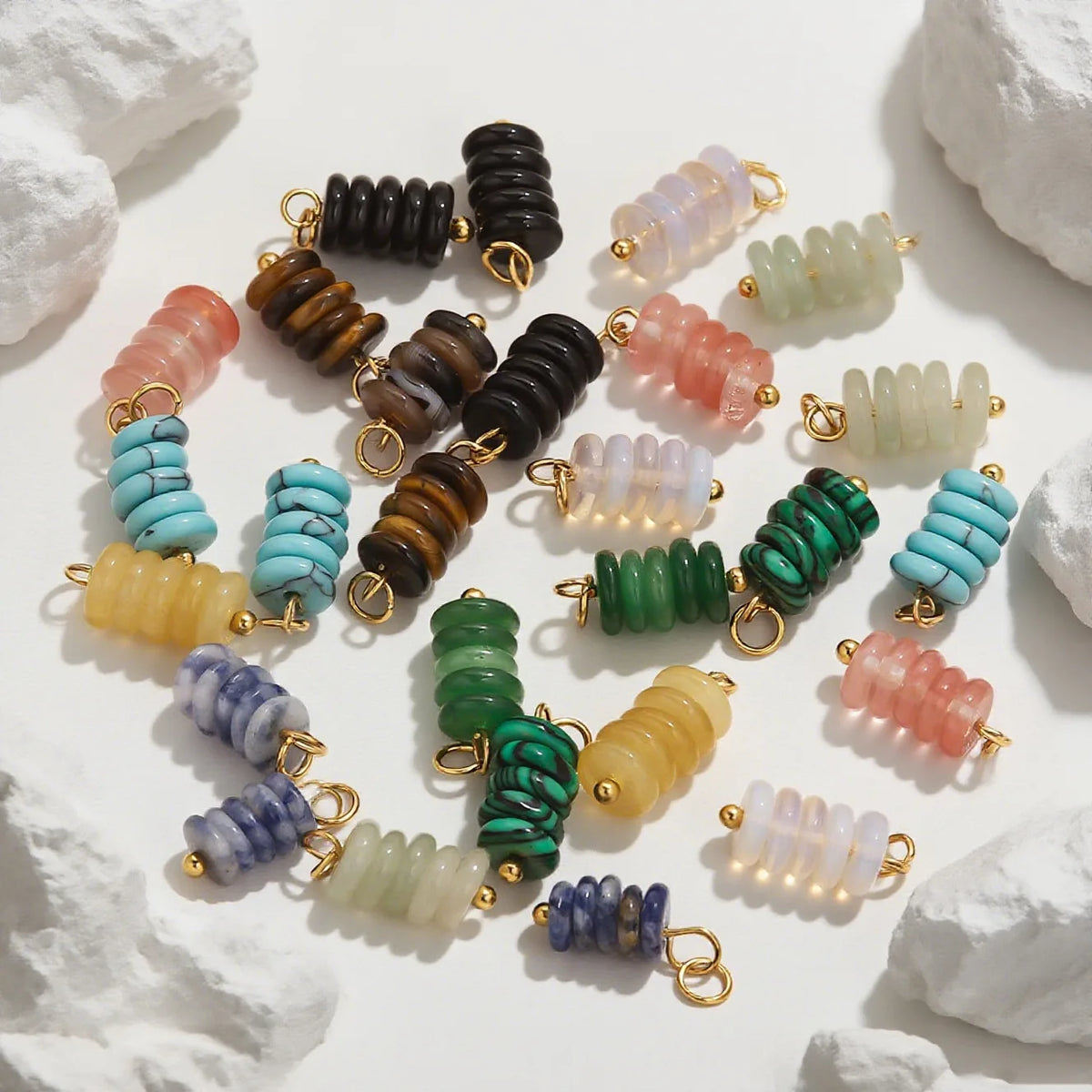 New Style Fashion Stainless Steel Gold Plated Tiger's Eye Stone Beads Charm Pendant for Earring Jewelry Making Accessories