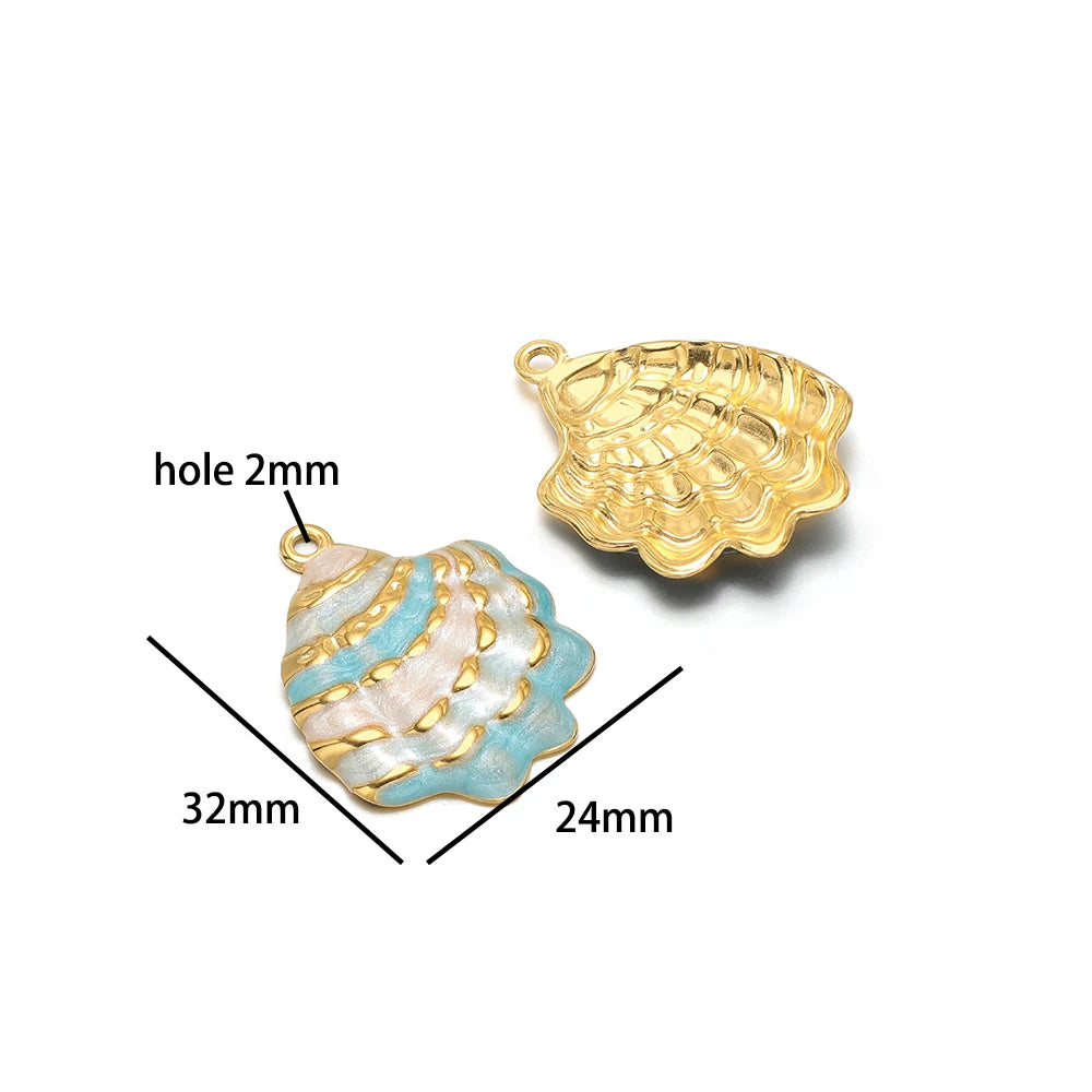 Fashion 18k Gold Plated Stainless Steel Enamel Spider Shell Pearl Pepper Charm Pendant for DIY Handmade Necklace Jewelry Making