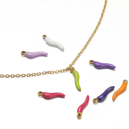 Colorful Enamel Stainless Steel 18K Gold Plated Red Pepper Chilli Charms Pendant for Jewelry Findings & Components