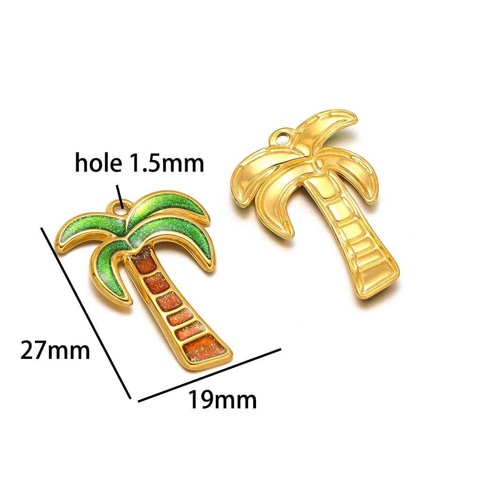 Wholesale 18k Gold Plated Stainless Steel Drip-oil Heart Coconut Tree Square Conch Charm Pendant for Women Jewelry Making
