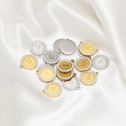 Wholesale Stainless Steel 18k Gold Plated Zodiac Sign Zircon Charm Pendant for Jewelry Necklace Making Accessories