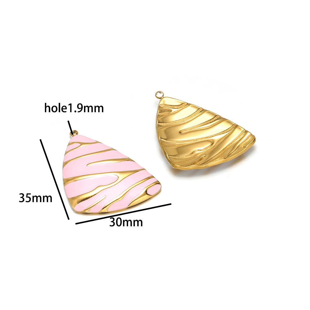 New Fashion 18k Gold Plated Stainless Steel Enamel Irregular Stripe Triangle Charm Pendant for Handmade Necklace Jewelry Making