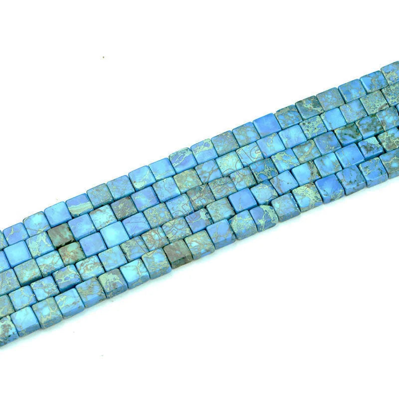 Natural Sea Sediment Jasper Loose Beads, Flat Square Brick Blue Turquoise Red Imperial jasper Stone Bead for Jewelry Making 6mm