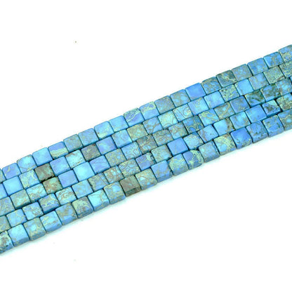 Natural Sea Sediment Jasper Loose Beads, Flat Square Brick Blue Turquoise Red Imperial jasper Stone Bead for Jewelry Making 6mm