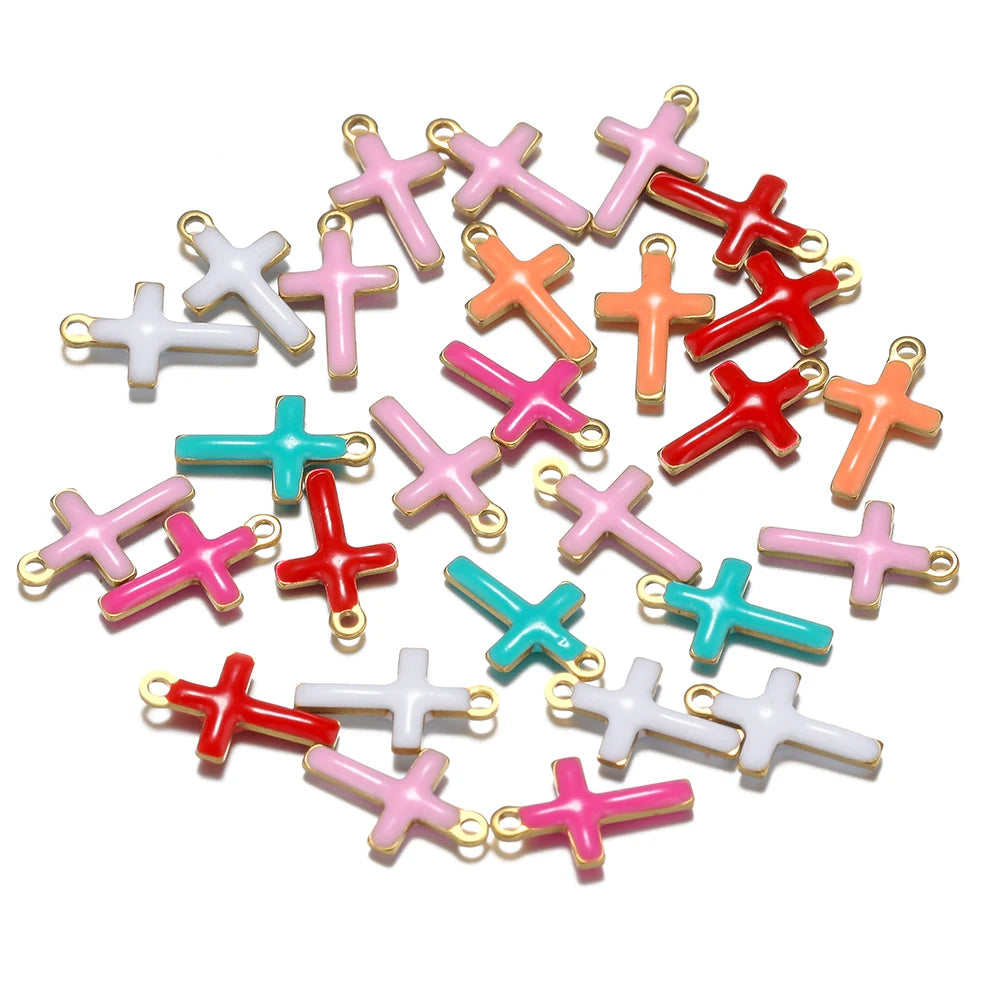 Luxury Charms 304 Stainless Steel 18k Gold Plated Moon Star Cross Lightning Enamel Charm Pendant for DIY Jewelry  Making
