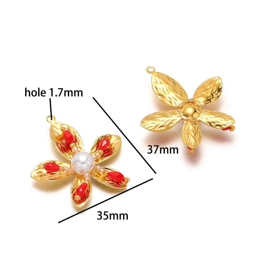 Elegant Designs 18k Gold Plated Stainless Steel Bowknot Flower Crystal Bead Charm Pendant for Jewelry Making Accessories