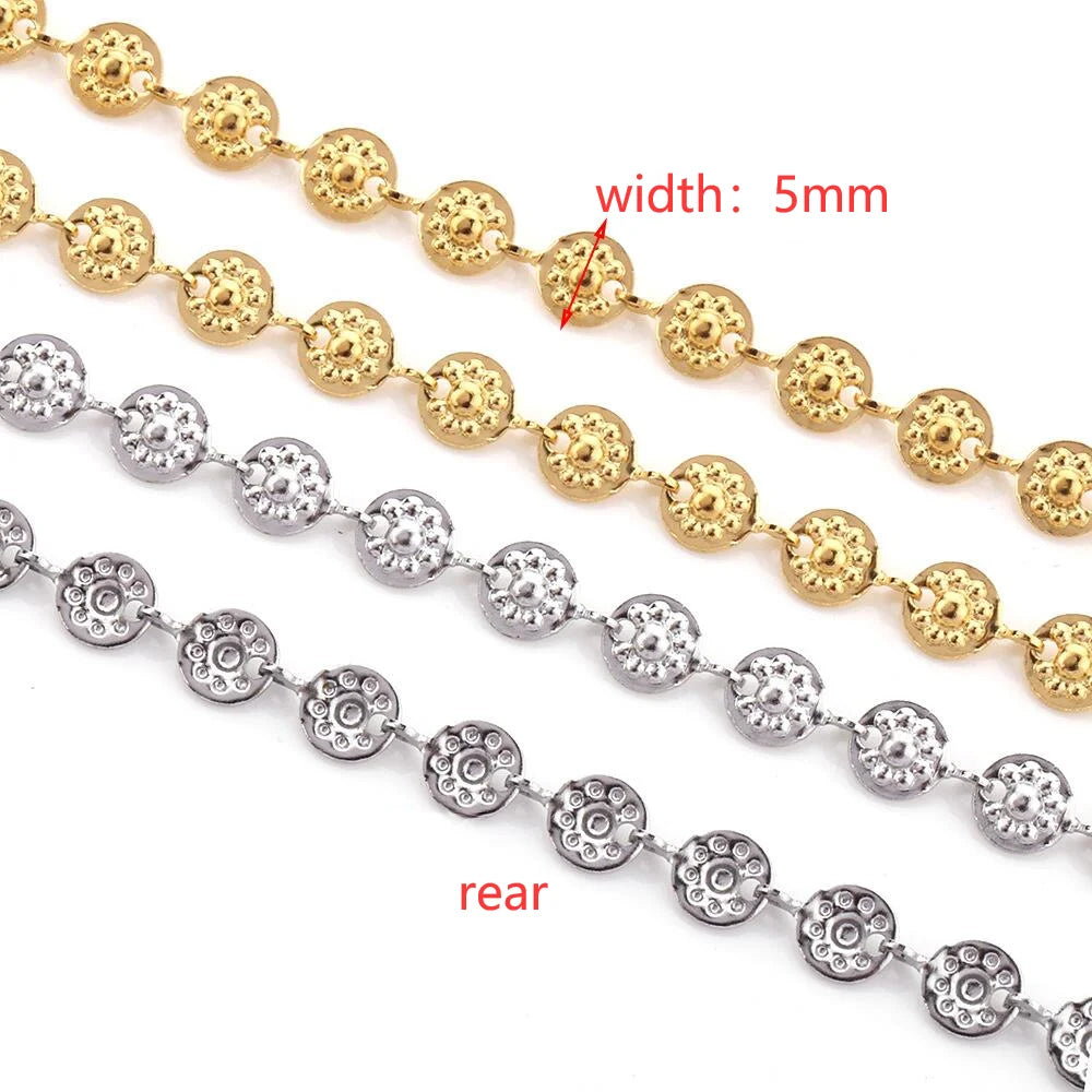 A2802 Hot Stainless Steel Chain Gold Silver Plated Flat Round Bead Chain for Necklace Bracelet Bulk Jewelry Making