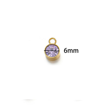 Wholesale 304 Stainless Steel 18k Gold Plated Birthstone Pendant 6mm Colorful Zircon for DIY Jewelry Necklace Making Accessories