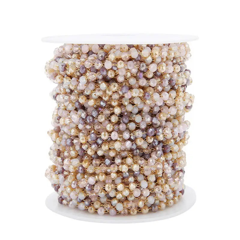 B3665 Multi Color Crystal Bead Chain Gold Plated Rosary Chain Necklace Chain Making Machine