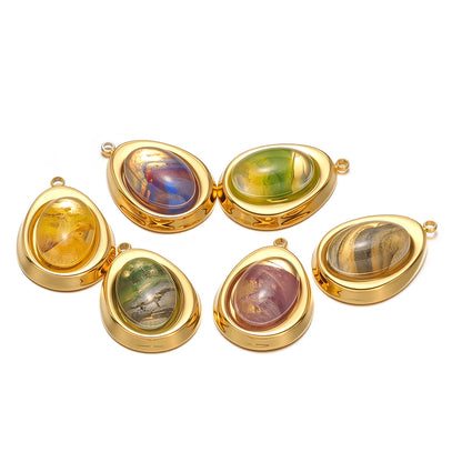 Vintage French 18k Gold Plated Stainless Steel Irregular Coloured Crystal Stone Charm Pendant for Necklace Jewelry Making