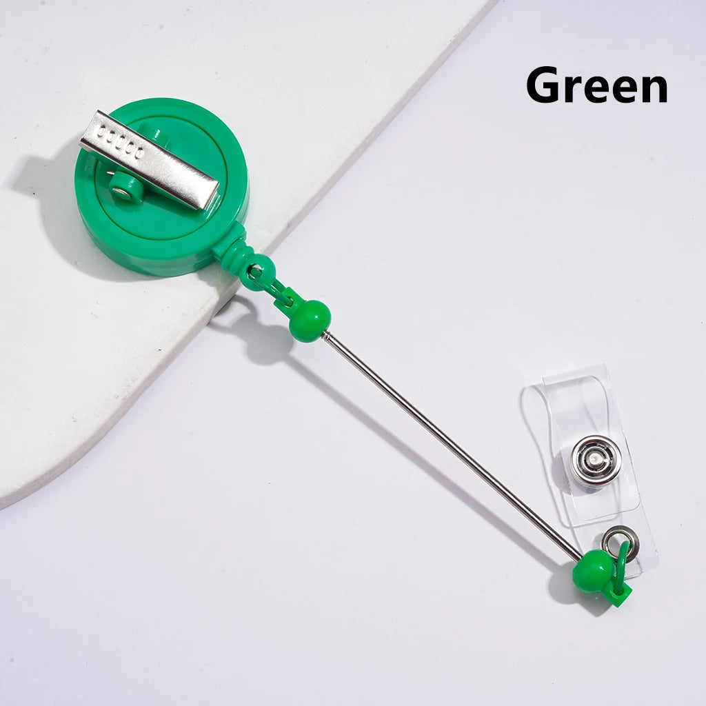 Creative Beaded Retractable Back Badge Holder Reels with Rotating Crocodile Clip & Keychain Bar