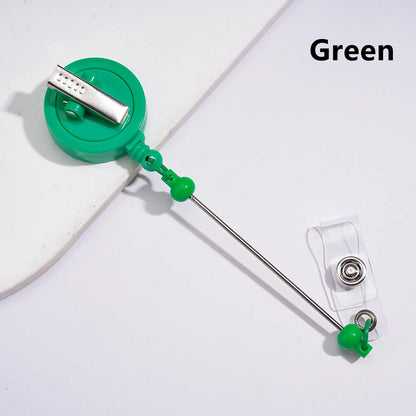 Creative Beaded Retractable Back Badge Holder Reels with Rotating Crocodile Clip & Keychain Bar