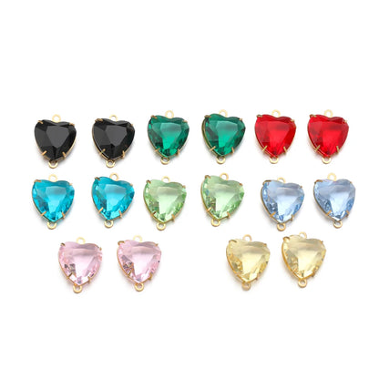 12mm Stainless Steel Gold Plated Double Hole Love Heart Crystal Charm Pendant for Jewelry Necklace Making Jewelry Accessories