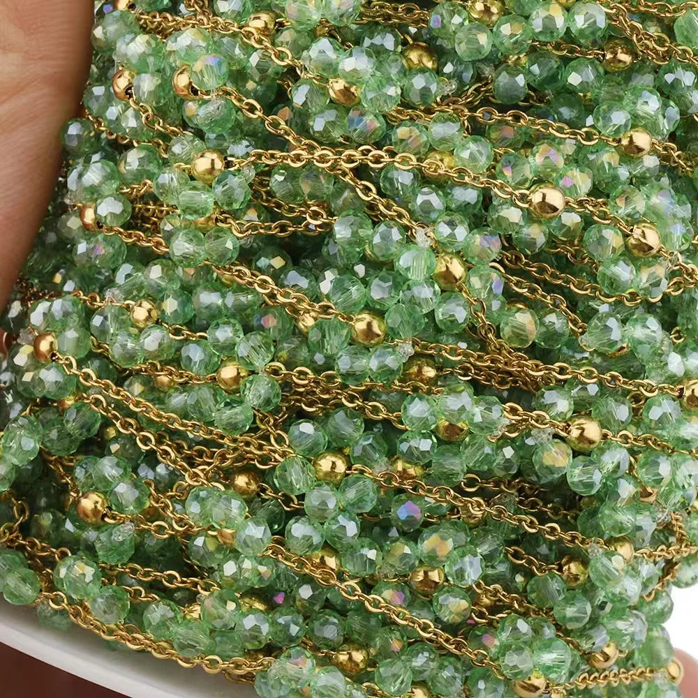 B2403 Stainless Steel Chain Multi Color Flower Chain Crystal Stone Chain Jewelry Making