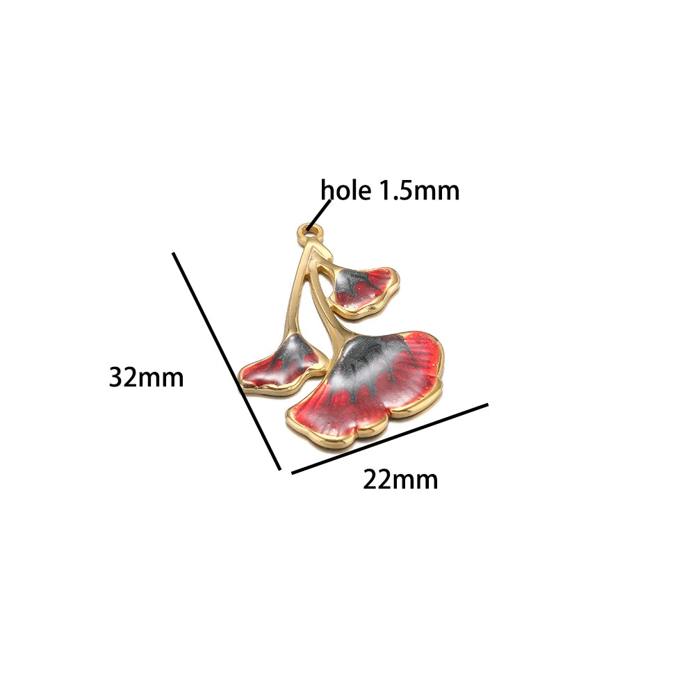 New Trendy Stainless Steel 18k Gold Plated Enamel Butterfly Leaves Flower Charm Pendants for Jewelry Necklace Making Accessories