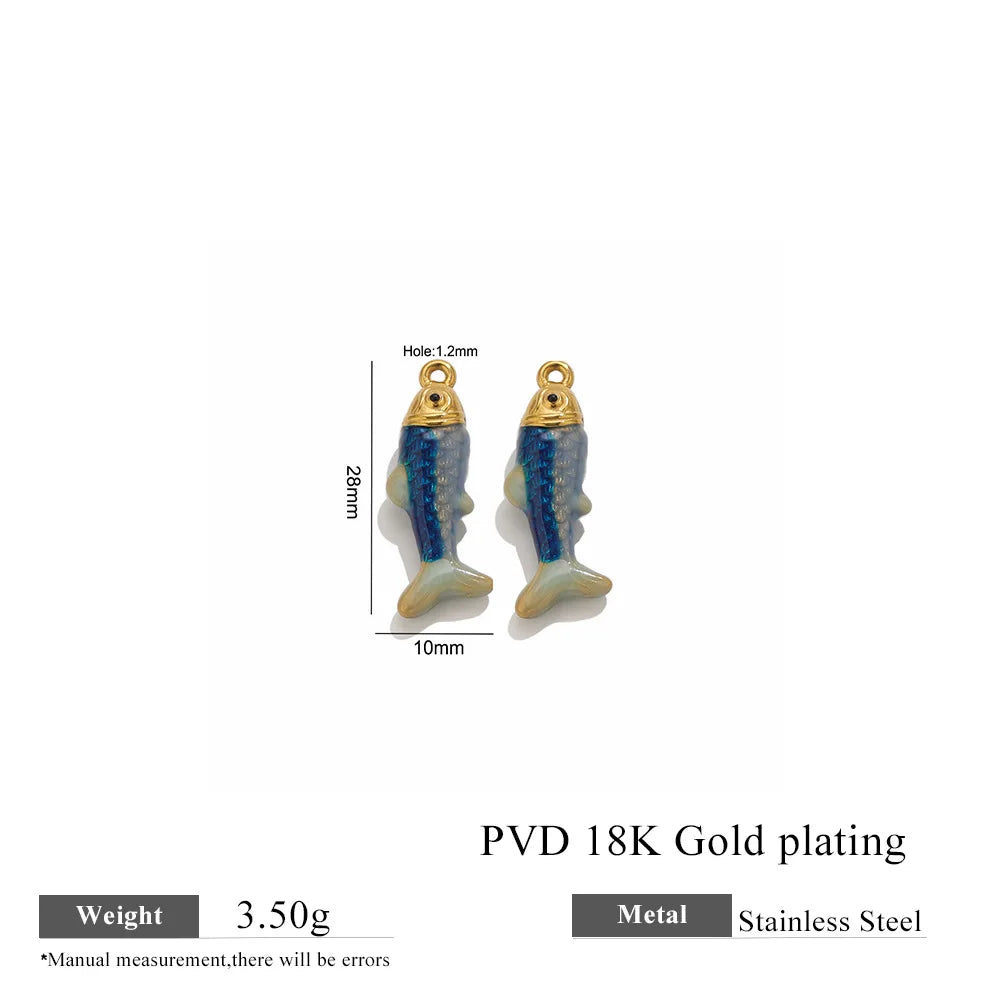304 Stainless Steel Enamel Small Fish Pendants Multiple Styles Colorful Cartoon-shaped Charms DIY Necklaces