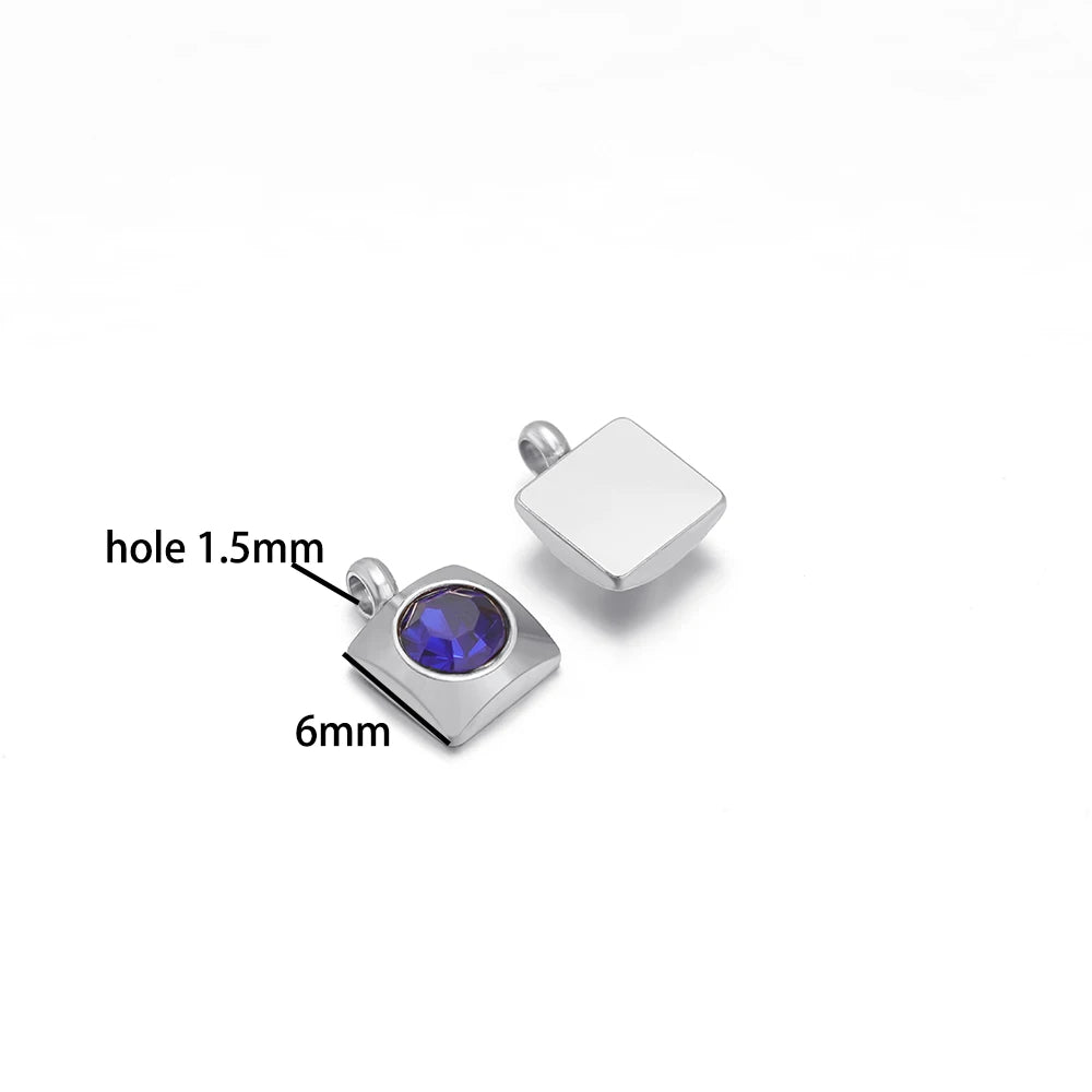 20pcs/bag Stainless Steel 18K Gold Plated 6mm Square Zircon Charms Pendant for DIY Jewelry Necklace Making Jewelry Findings