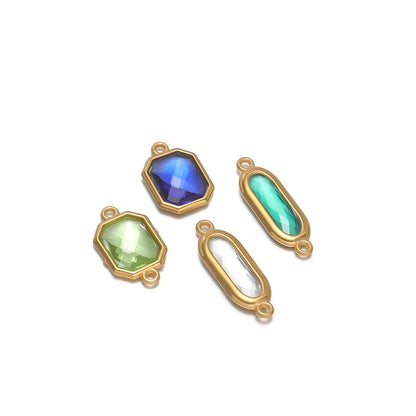 New Trend Fashion 18k Gold Plated Stainless Steel Two Hole Geometric Oval Zircon Charm Pendant for DIY Necklace Jewelry Making