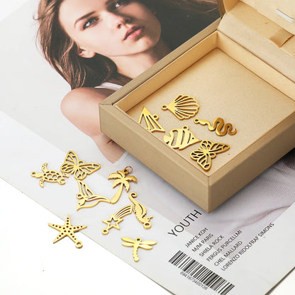 Ocean Series Stainless Steel 18k Gold Plated Starfish Sea Turtle Sea Horse Coconut Tree Charm Pendant for Jewelry Making