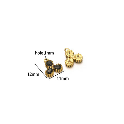 18k Gold Plated Stainless Steel Four Leaf Clover Triangular Droplet Oval Heart Zircon Charm Pendant for DIY Jewelry Making