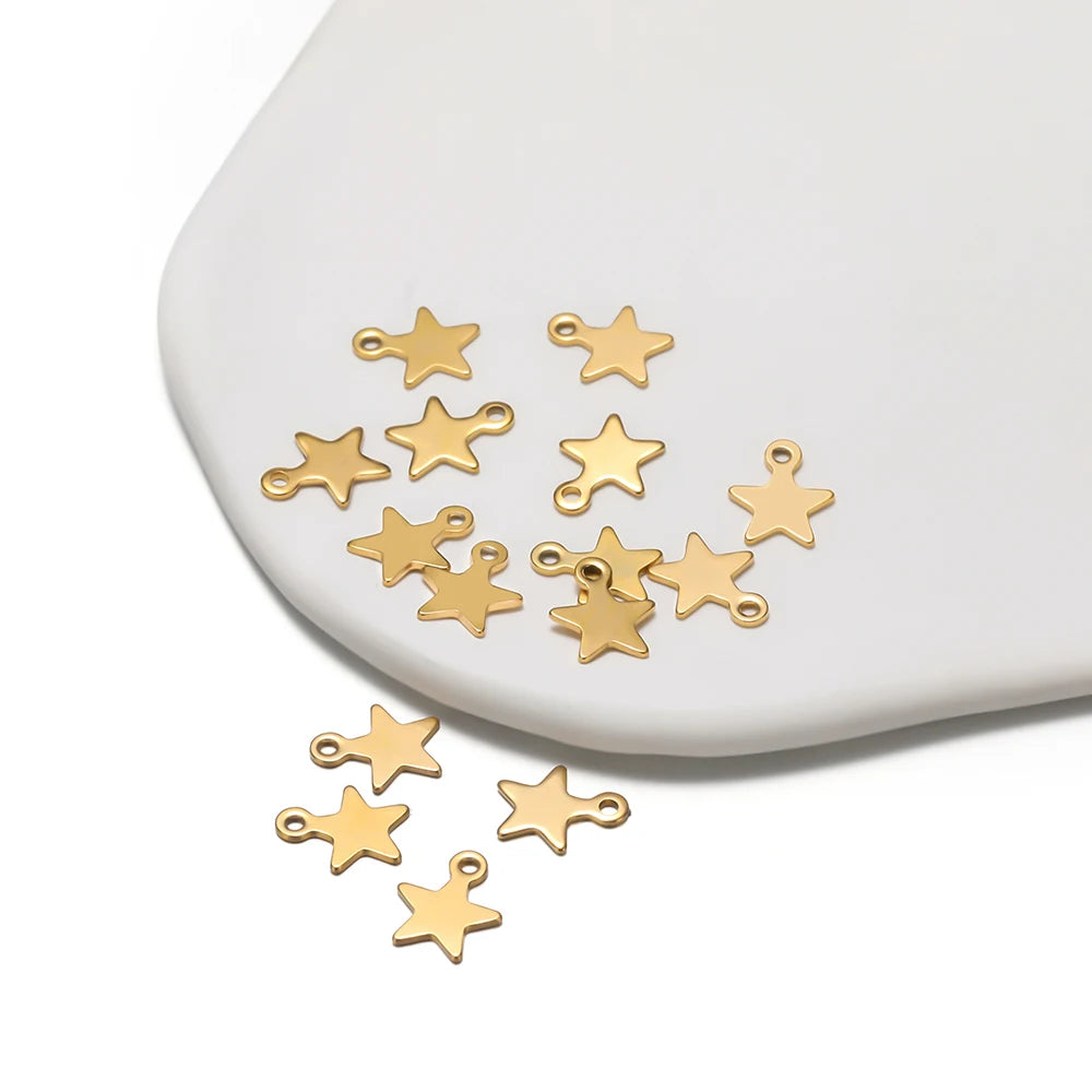 Fashion No TarnishStainless Steel 18k Gold Plated 8mm Star Charm Pendant for DIY Jewelry Making Accessories