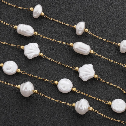 E150 Fashion Pearl Bead Chain 18kgold Plated Link Chain Waterproof Stainless Steel Roller Chains for Jewelry Custom