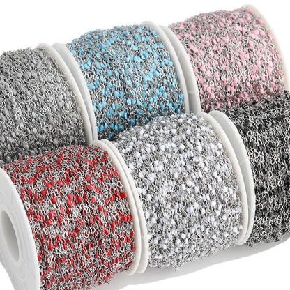 Fashion Hollowed Heart Connector Enamel Chain Stainless Steel Heart Oil Drip Charm Roller Chains for Making Necklace Bracelet