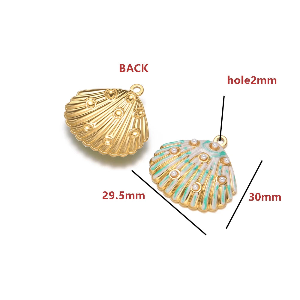 Gold Plated Seashell Charm Striped Shell Pendant with Pearl Single Sided Enamel  DIY Beach Jewelry Making Supplies Wholesale