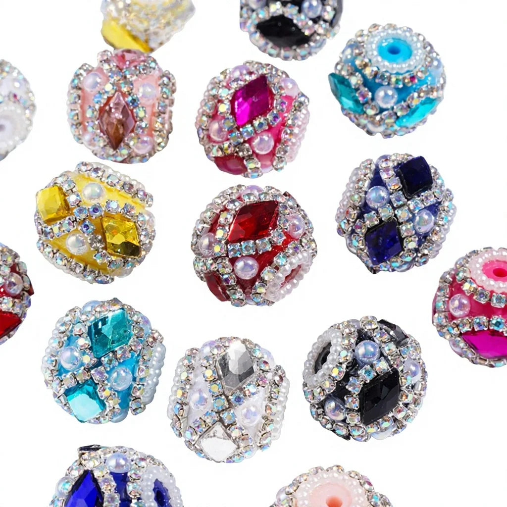 Fancy Handmade Round Acrylic Beads with Inlaid Diamond Rhinestones Multi-color for DIY Beadable Pen & Keychain Wholesale