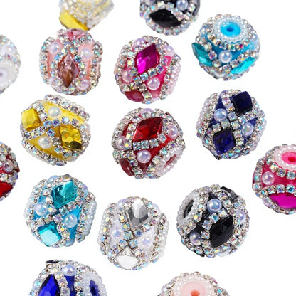 Fancy Handmade Round Acrylic Beads with Inlaid Diamond Rhinestones Multi-color for DIY Beadable Pen & Keychain Wholesale