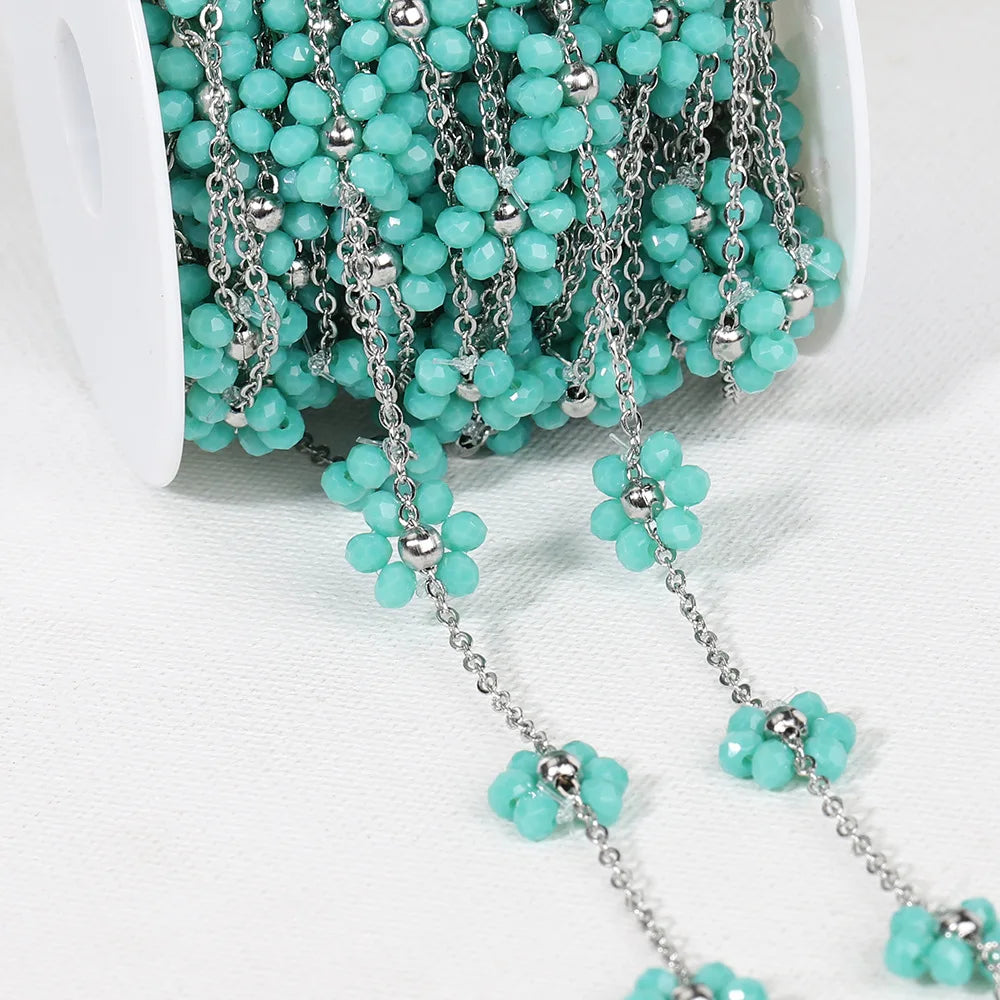 A1851 Hot Selling Stainless Steel Chain Enamel Colorful Flower Stainless Steel Chain Bulk Jewelry Finding Accessory