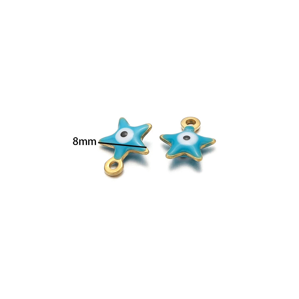 20pcs/bag  Stainless Steel 18K Gold Plated Colorful Enamel Round Star Charms Pendant for Jewelry Findings & Components