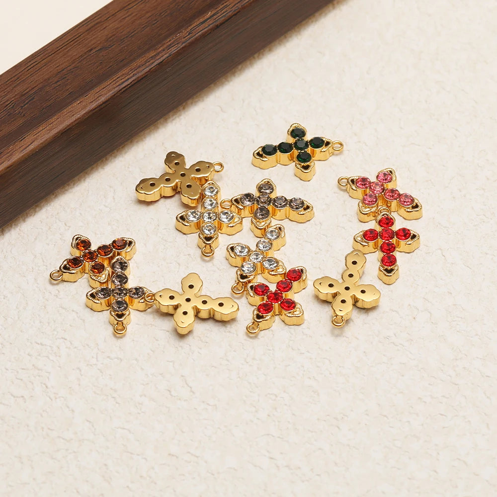 Minimalist 18k Gold Plated Stainless Steel Hollow Zircon Cross Charm Pendant for DIY Christian Religion Necklace Jewelry Making