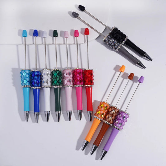 For DIY Handmade Multicolor Plastic Portable Ballpoint Pens with Glittery Hearts Rhombus Chains Ready for Sale