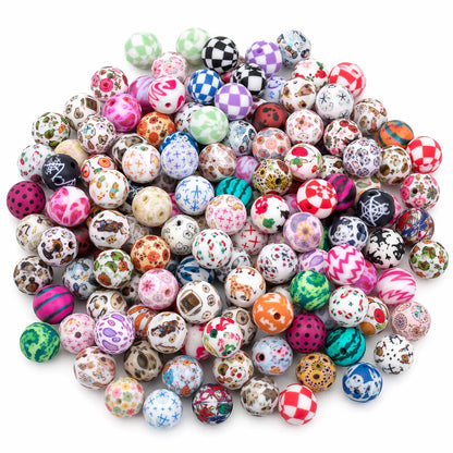 100PCS 15mm Silicone Round Printed Beads 2mm Hole Colorful Pattern Loose Beads for Bracelet Necklace DIY Jewelry Craft Making