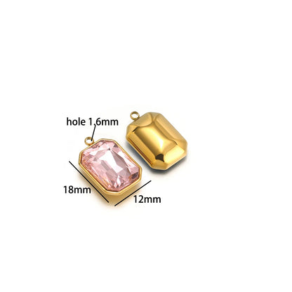 Zircon Pendants Stainless Steel Gold Plated Square Crystal Stone Charm Pendant for DIY Jewelry Necklace Making
