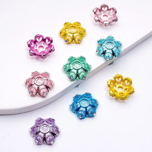 Multi-Color Metal Flower Bead Caps with AB Rhinestones 19mm Cages for Jewelry Making and DIY Crafts