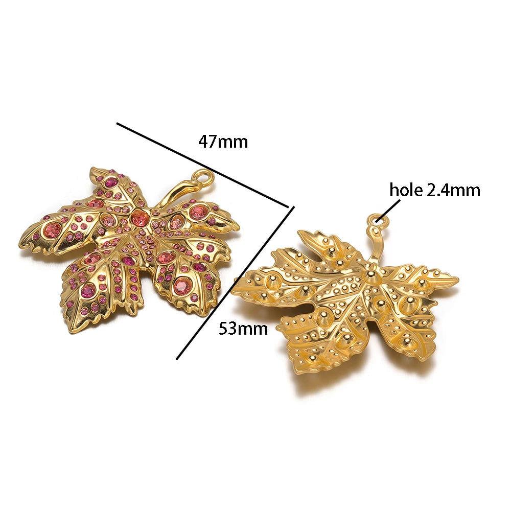 New Luxury Pendant Stainless Steel Gold Plated Maple Leaves Zircon Charm Pendant for Jewelry Making Accessories