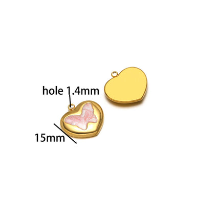 Popular Fashion 18k Gold Plated Stainless Steel Drip-oil Butterfly Flower Heart Charm Pendant for Women Jewelry Making