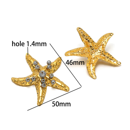 New Arrival 18k Gold Plated Stainless Steel Enamel Starfish Shell Pearl Charm Pendant for Jewelry Making Accessories
