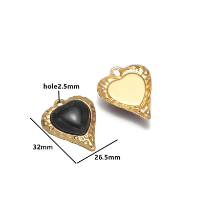 Retro Elegant Stainless Steel18k Gold Plated Inlaid Heart Crystal Stone Charms Pendant for DIY Jewelry Necklace Earring Making