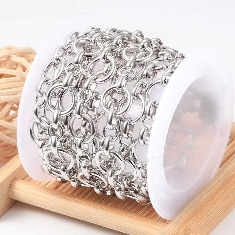 A1625 Unique Round Circle Link Chain Fashion Stainless Steel Bulk Roll Jewelry Chain for Necklace Jewelry Diy