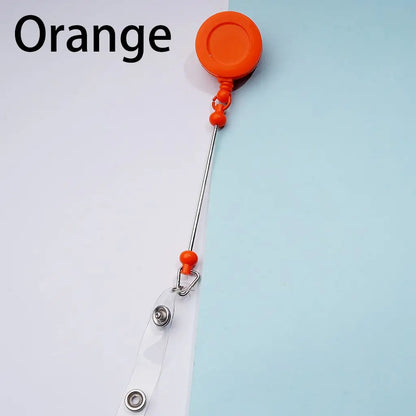 Creative Beaded Retractable Back Badge Holder Reels with Rotating Crocodile Clip & Keychain Bar